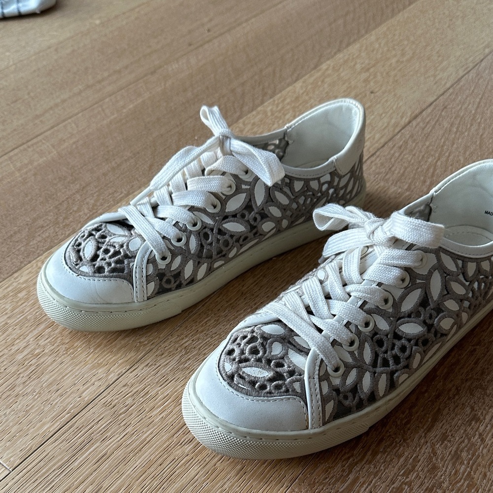 Tory Burch White and Gray Lace Sneakers